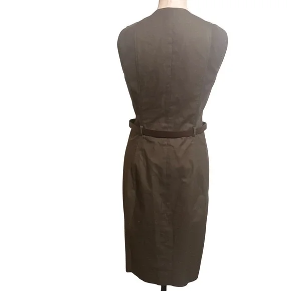 AKRIS PUNTO Sz 8 Taupe Belted Sheath Dress Cotton Blend Knee Length Quiet Luxury - Picture 3 of 10